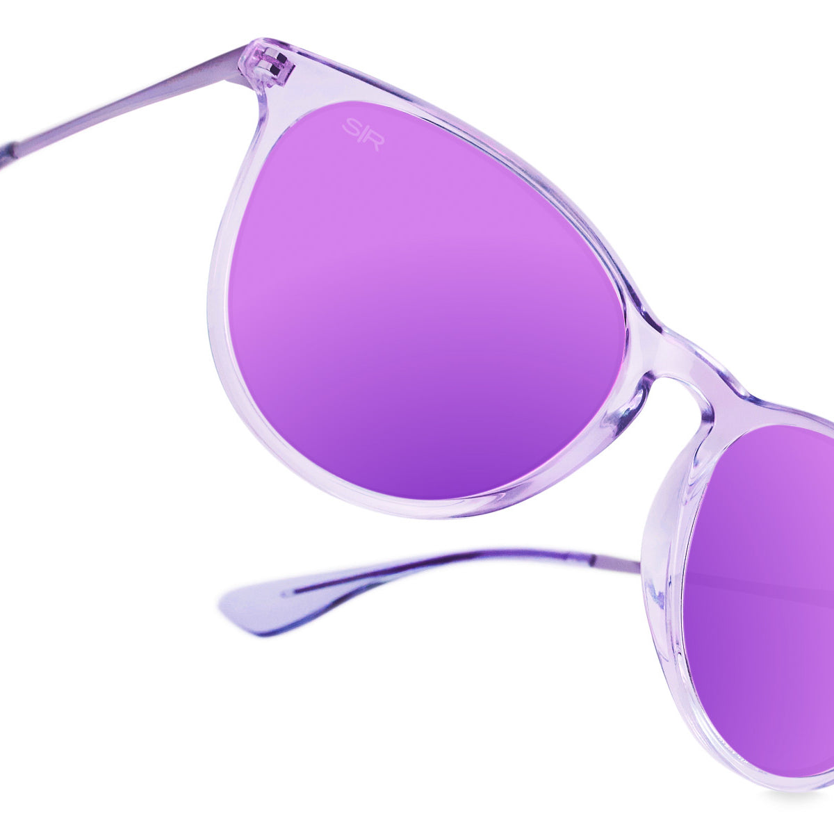 Purple Tint Lens Colored Side Stripes Fashion Sunglasses Black/Clear Geek-Chic Round Geometric Tinted Sunglasses with  main image 2